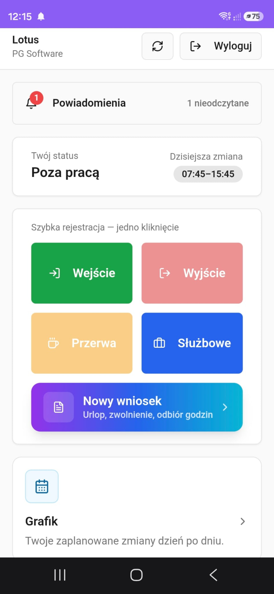 Portal Pracownika - widok mobilny